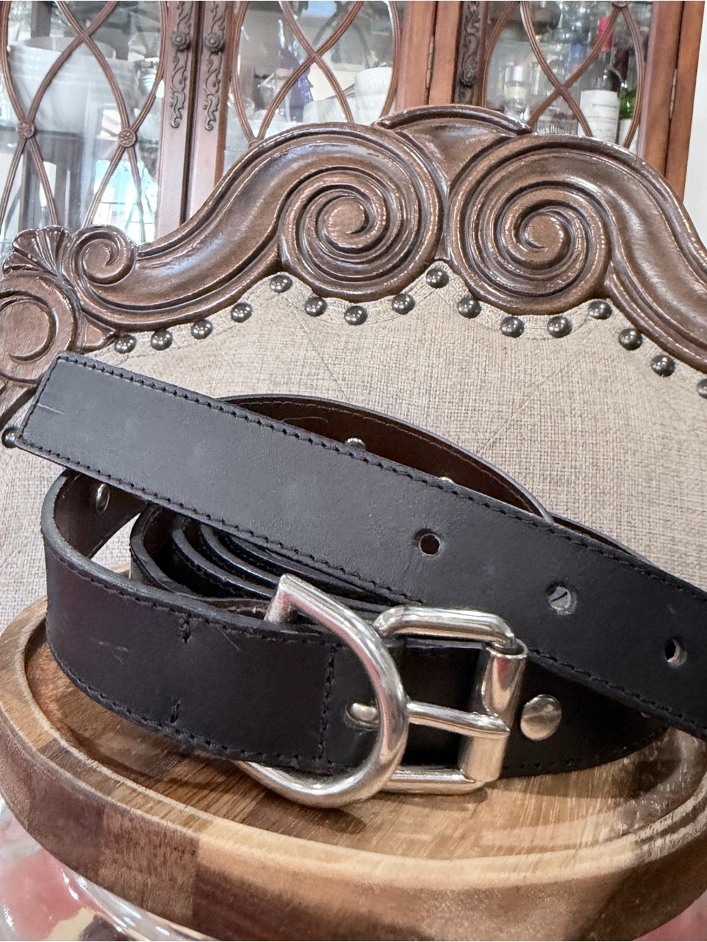 Marc Jacobs Black Leather Belt with Silver Buckle